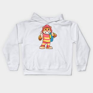 Tiger as a firefighter with a hose Kids Hoodie